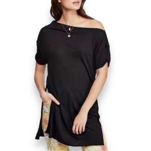 Free People Take It Easy Tunic Tee Size XS Black Side Slit Knit Stretch